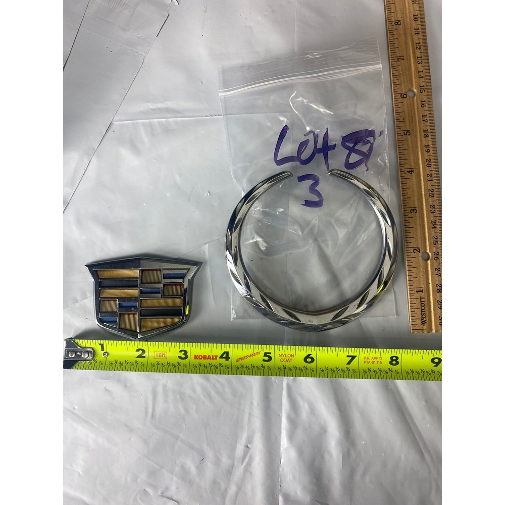 Cadillac Shield and Wreath Emblem Set Chrome Gold Crest Front Grille Trunk Logo